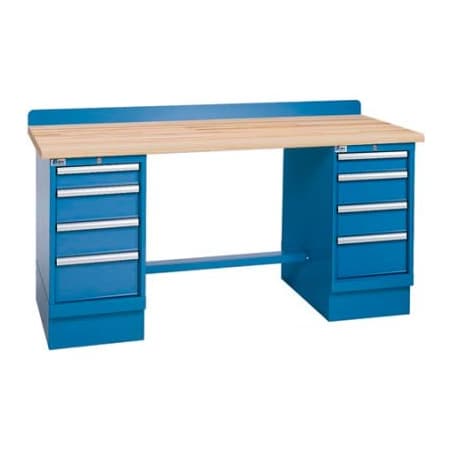 Lista International Technical Workbench w/4 Drawer Cabinets, Butcher Block Top - Blue XSTB62-72BT/BB